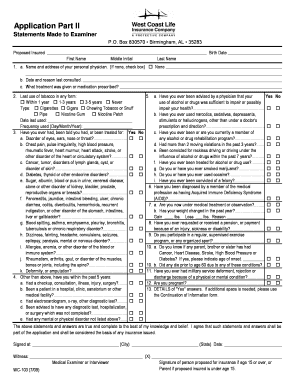 Insurance Application Health Questionnaire