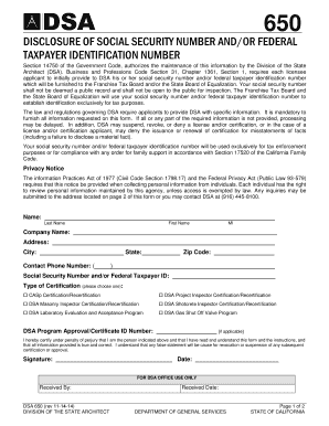 California DSA 650 Form
