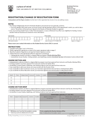 UBC Registration/Change of Registration Form