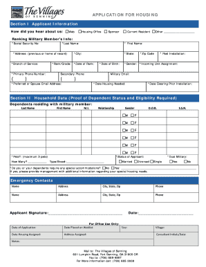 Military Housing Application Form