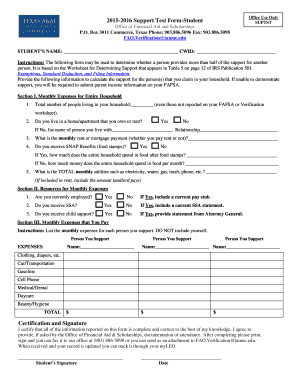 Student Support Test Form