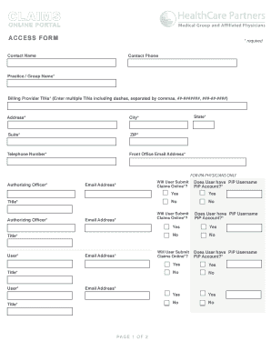 Healthcare Partners Claims Online Portal Access Form