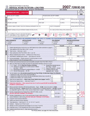 Missouri Individual Income Tax Return Form MO-1040