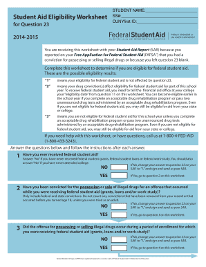 Student Aid Eligibility Worksheet