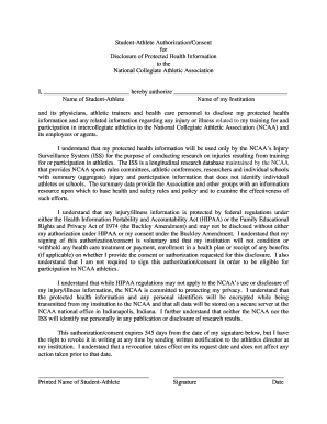 Student-Athlete Authorization for NCAA Health Information Disclosure