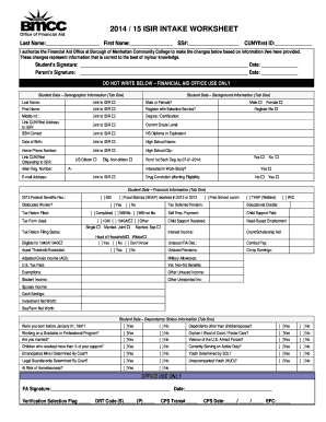 2014/15 ISIR Intake Worksheet