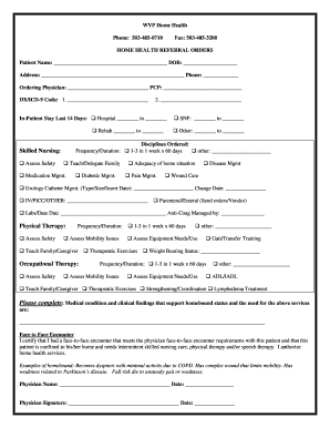 Home Health Referral Orders