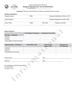 Indiana Gasoline Use Tax Recap Form