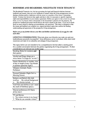 Roomers and Boarders Tenancy Agreement