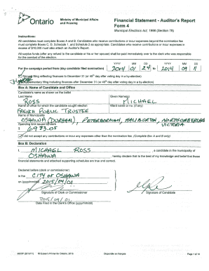 Ontario Municipal Election Financial Statement
