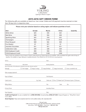 Viking Cruises Gift Order Form