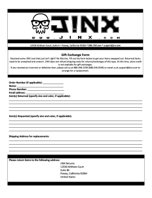J!NX Gift Exchange Form