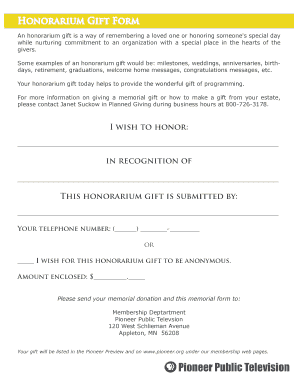 Honorarium Gift Form