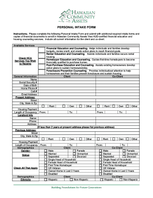 Hawaiian Community Assets Personal Intake Form