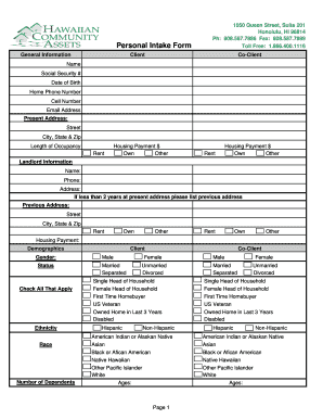 Hawaiian Community Assets Personal Intake Form