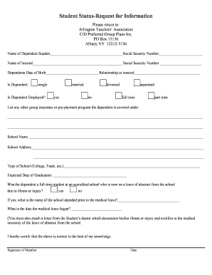 Student Status Request for Information