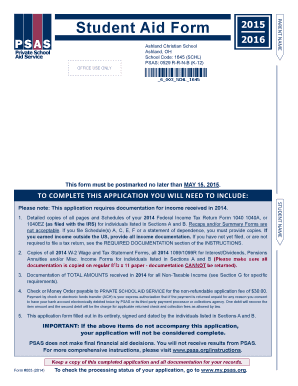 Student Aid Form 2015