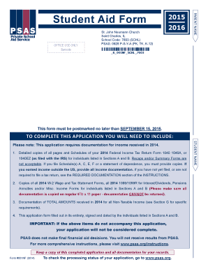 Student Aid Form 2015