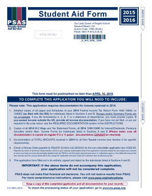 Student Aid Form 2015