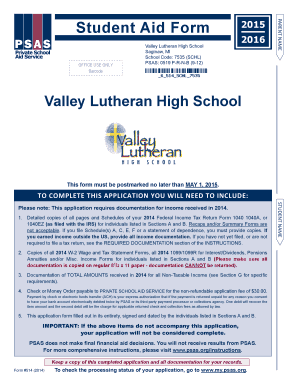 Student Aid Form 2015