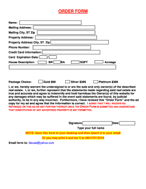 Real Estate Listing Order Form