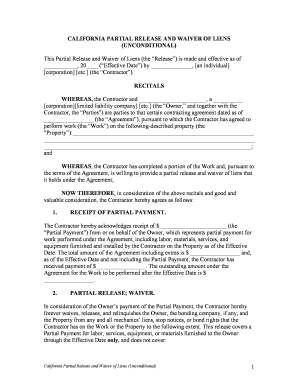 California Partial Release and Waiver of Liens
