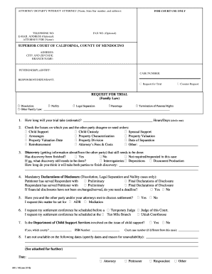 California Request for Trial Form