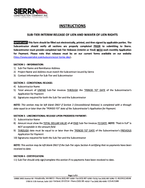Sub-Tier Interim Release of Lien and Waiver of Lien Rights