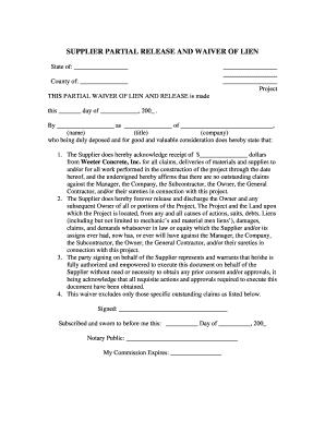 Supplier Partial Release and Waiver of Lien