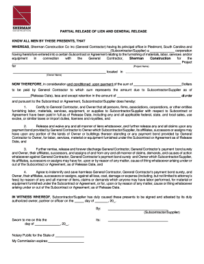 Partial Release of Lien and General Release