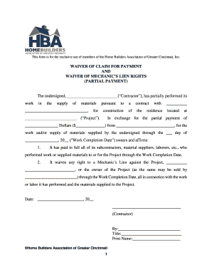 Waiver of Claim for Payment and Mechanic's Lien Rights