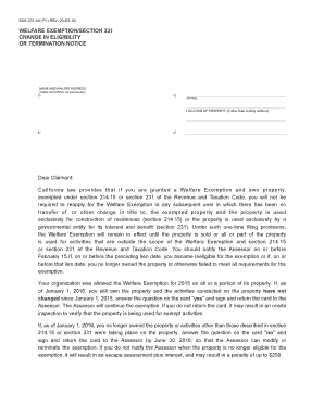 California Welfare Exemption Termination Notice