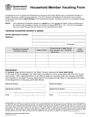 Household Member Vacating Form