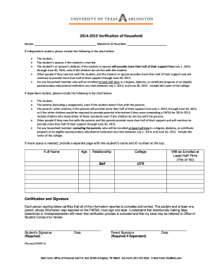 2014-2015 Verification of Household Form