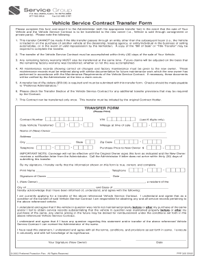 Vehicle Service Contract Transfer Form