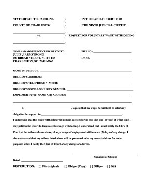 South Carolina Request for Voluntary Wage Withholding
