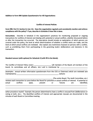 Form 990 Conflict of Interest Policy Update