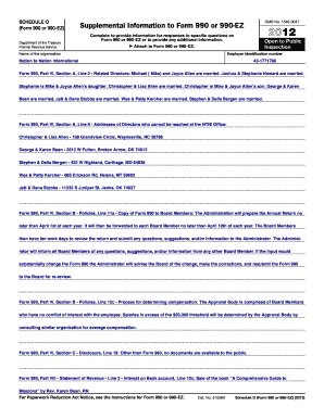 Schedule O Supplemental Information to Form 990 or 990-EZ