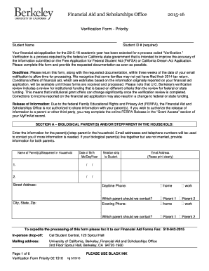 UC Berkeley 2015-16 Financial Aid Verification Form