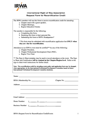 IRWA Recertification Credit Request Form