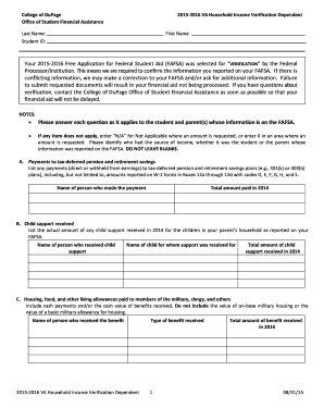 2015-2016 Household Income Verification Dependent Form