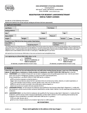 Iowa Resident Landowner/Tenant Deer and Turkey License Registration