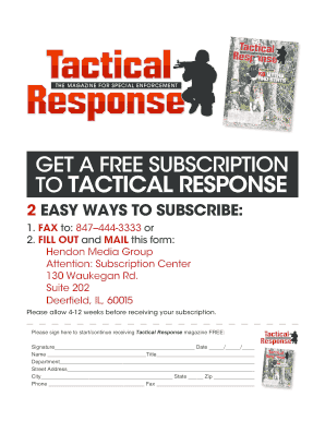 Tactical Response Magazine Subscription Form