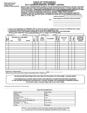 Tewksbury Annual Street Listing Form