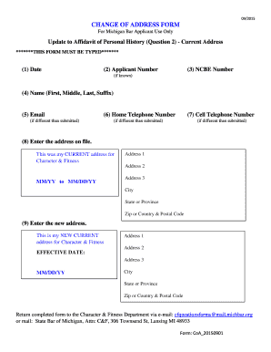 Michigan Bar Applicant Change of Address Form