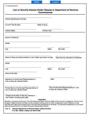 Georgia Lien or Security Interest Holder Release Form