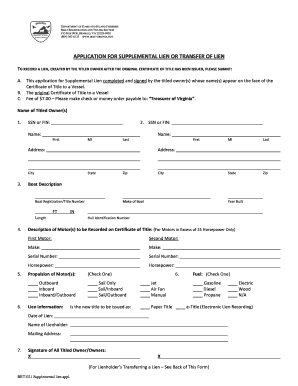 Virginia Supplemental Lien Application for Boat