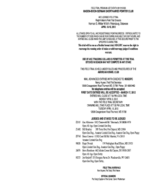 Fillable Online FIELD TRIAL PREMIUM LIST EVENT 2012151505 