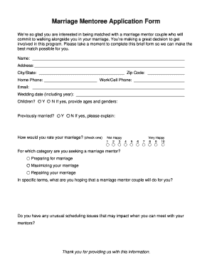Marriage Mentor Application Form