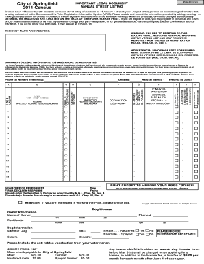 Massachusetts Annual Street Listing Form